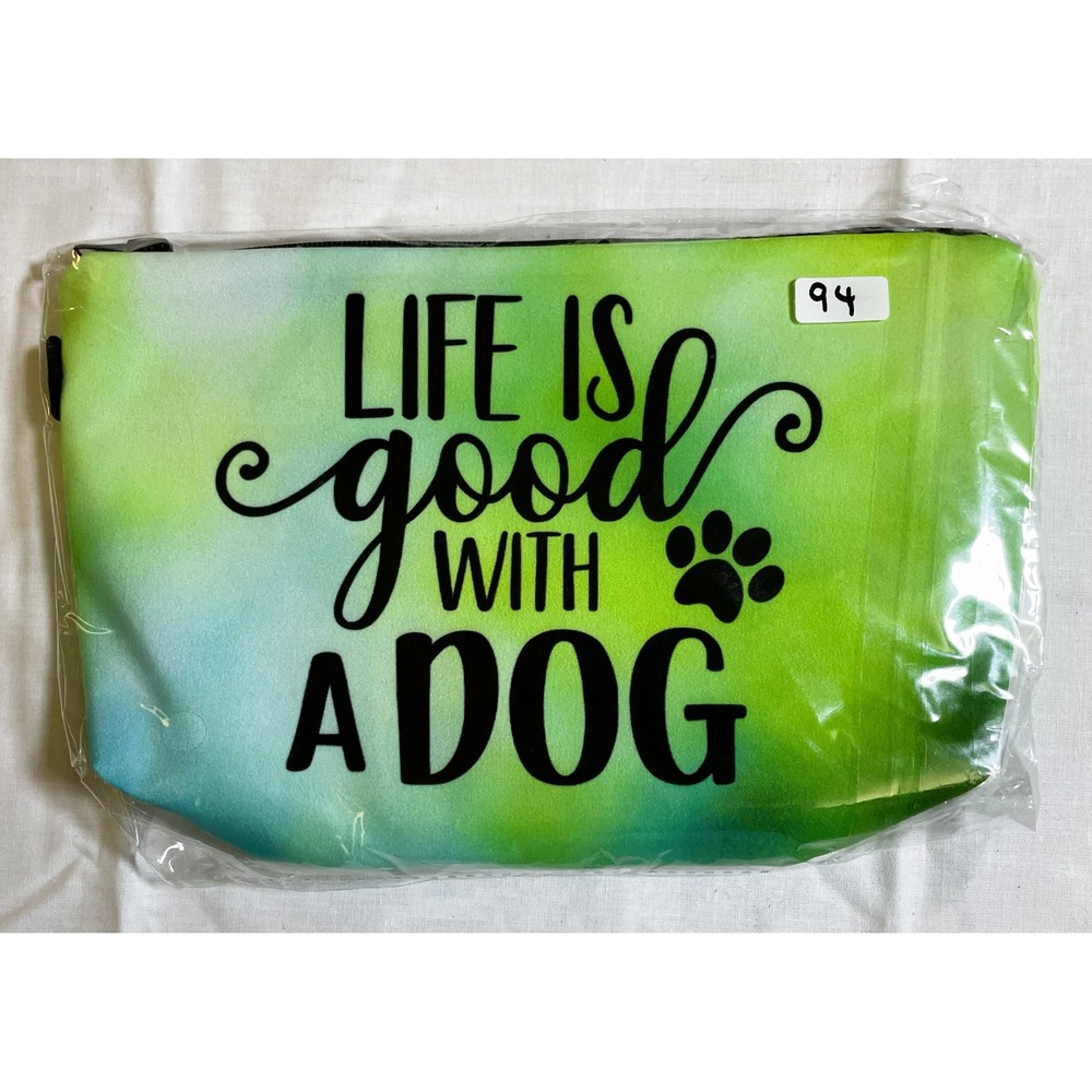 Unbranded Pouch Unisex Small Green New Life Is Good With A Dog Watercolor Paw